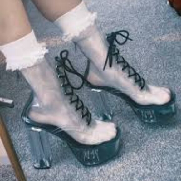 💥KILLER BOOTS!💥DOLLS KILL CURRENT MOOD TRANSPARENT PLATFORM LACE -UP BOOTS - Picture 6 of 16